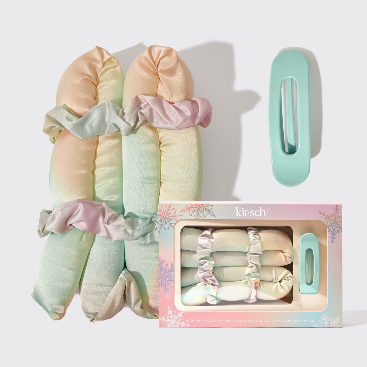 Hair Hero XL Satin Heatless Styling & Flat Lay Claw 4pc Set - Aura