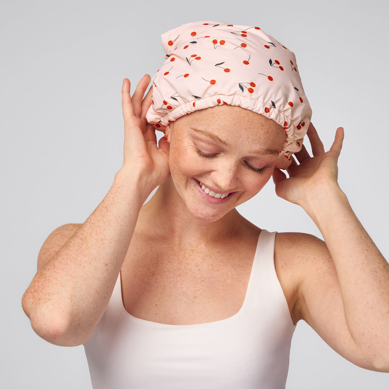 Alternative view of Cherry Print Satin Shower Cap